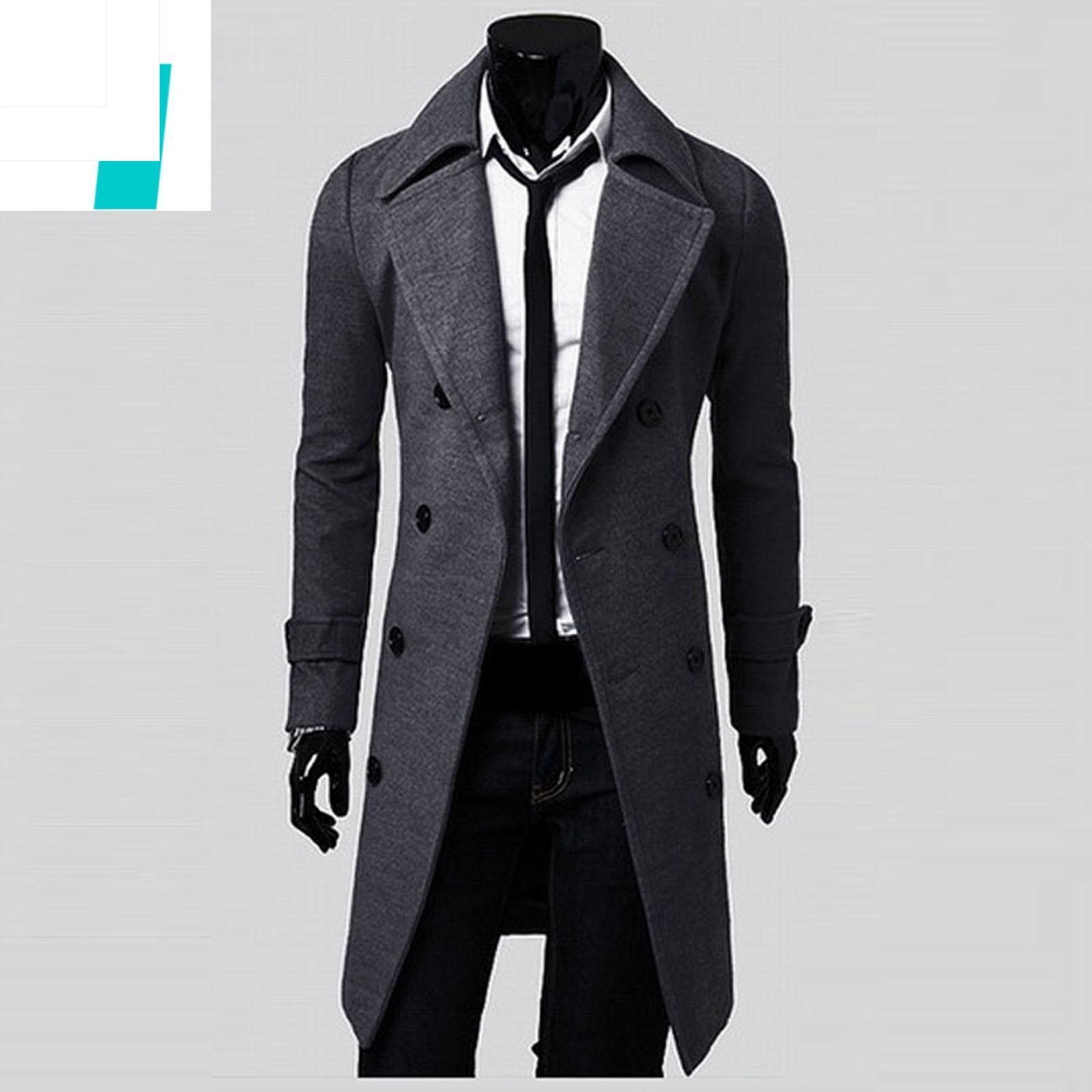

Зимний мужской тонкий стильный плащ, двубортный длинный пиджак, пальто