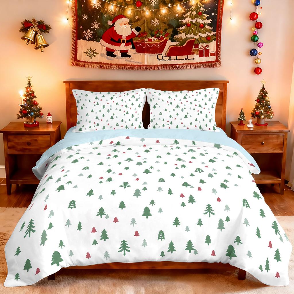 3pcs minimalist green Christmas tree printed coreless duvet cover set multi size bedroom holiday bedding holiday decorations
