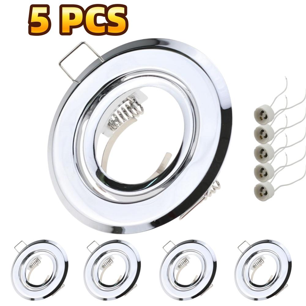 5 Pcs Round Recessed LED Ceiling Trim Ring with GU10 Lamp Base Halogen Bulb Luminaire Bracket LED Spotlight Frame Downlight