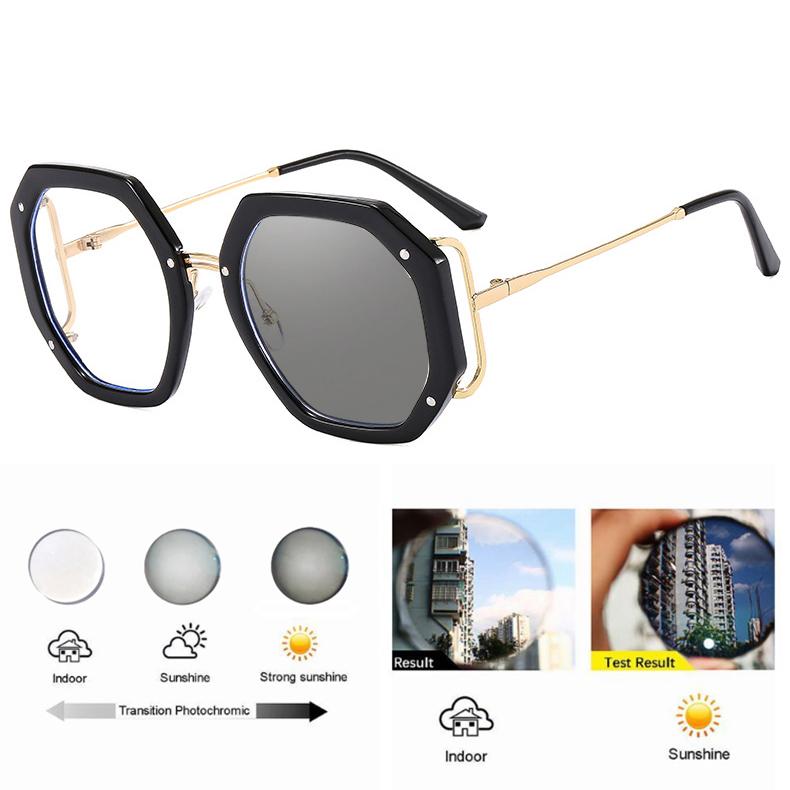 

Дизайнерские полигональные фотохромные очки для близорукости, женские готовые очки по рецепту, серые солнцезащитные очки с отрицательными диоптриями &Myopia-5.00