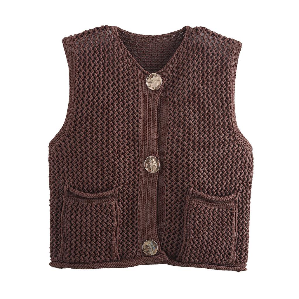 DAFIFY Damen Mode Lässig Frühling Herbst Einfarbige Druck Ärmellos V-Ausschnitt Pullover