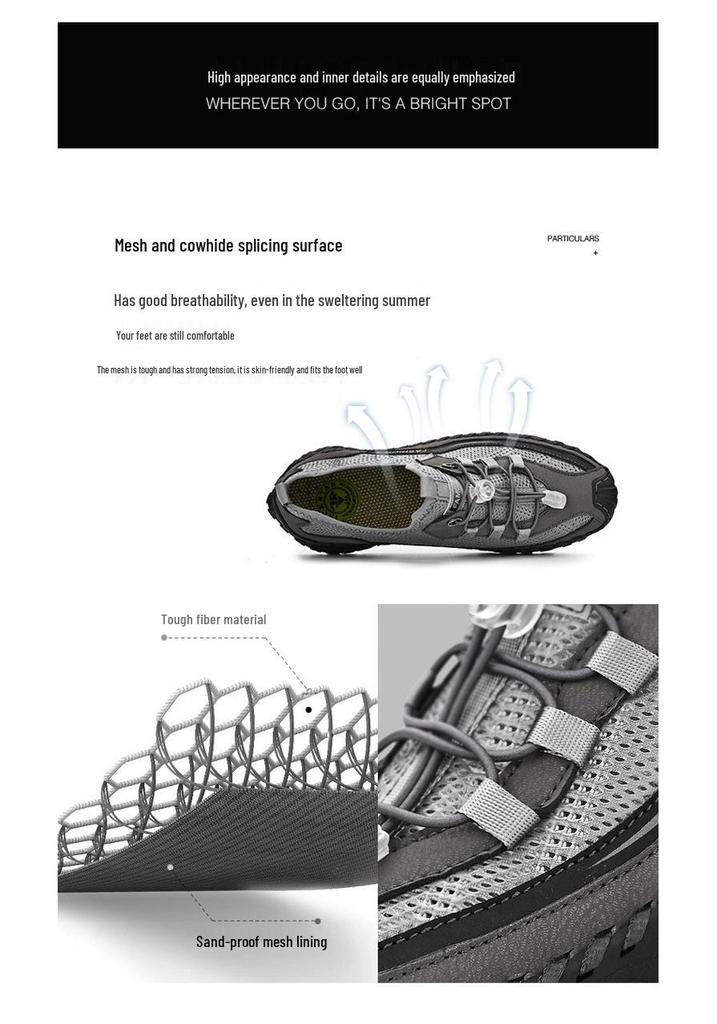 Summer 2024 Men's Genuine Leather Mesh Sports Casual Shoes, Breathable and Lightweight in Large Sizes