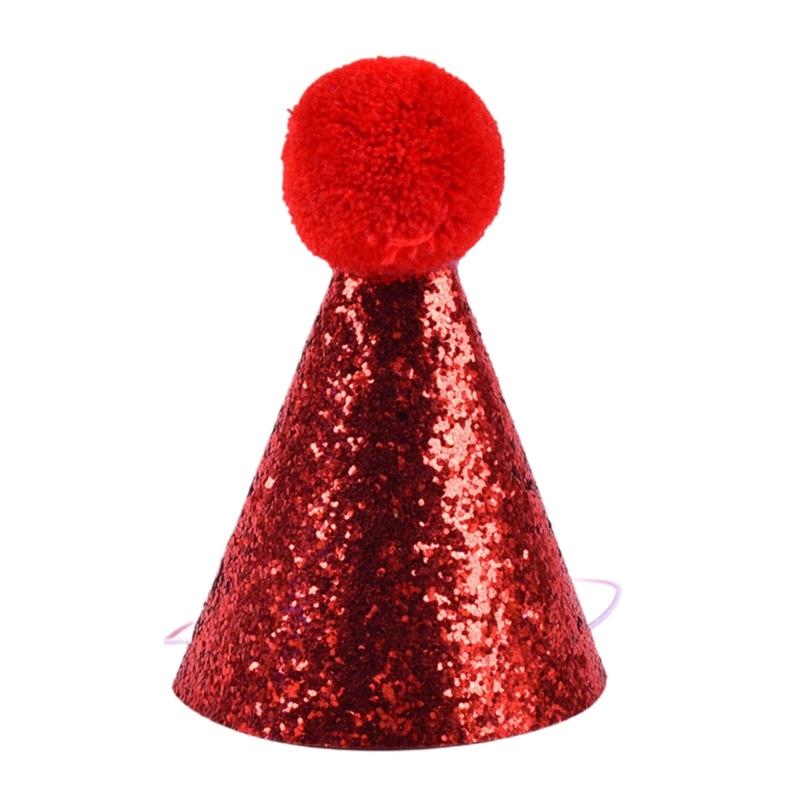 Birthday Pet Hat Dog Cats Headgear Birthday Costume Glittering Hat Studded Pompoms Dog Christmas Hat