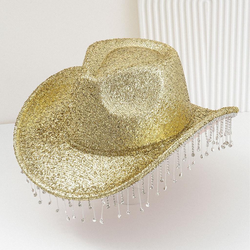 New Men's and Women's Western Cowboy Hats, Big Brim, Fashionable Rhinestones, Fringed Peach Heart Design, Bridal Top Hat, Birthday.