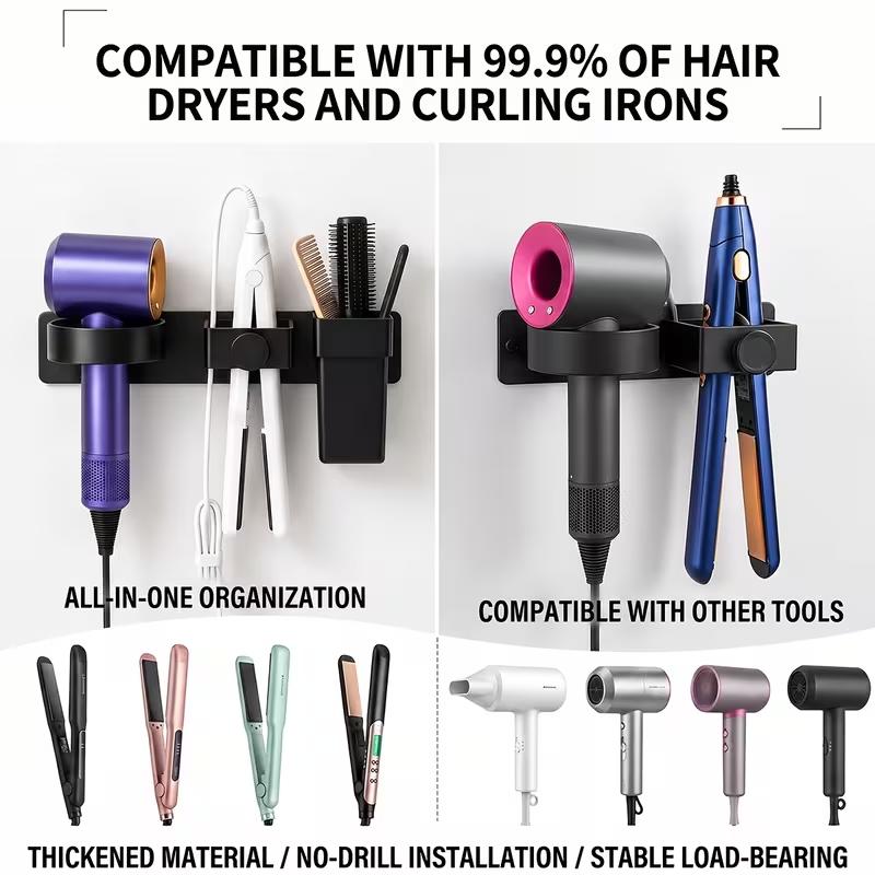 Wall Mounted Hair Dryer Holder Bathroom Hair Tool Storage Rack No Drill Self Adhesive Organizer for Hair Dryer Brush and Comb