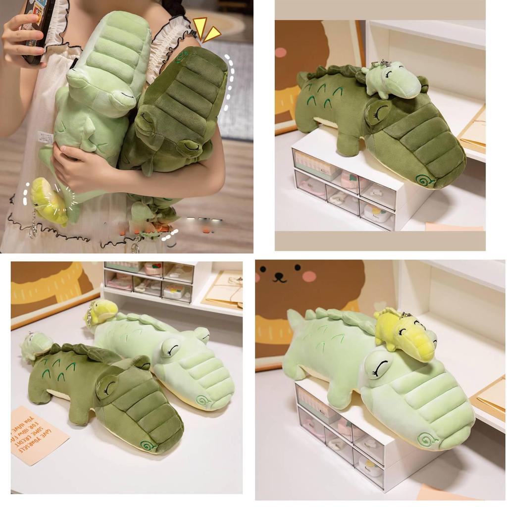 Adorável Almofada de Pelúcia Jacaré Mãe e Bebê com Pelúcia Curta Macia para Crianças