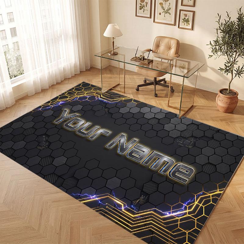City Cyberpunk Theme Crystal Velvet Floor Rug Personalized Custom Name Text Warm Carpet Home Decoration