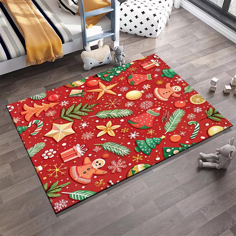 Holiday Pattern Rug with Festive Motifs Non-slip Rug Suitable for Living Room and Bedroom Sofas