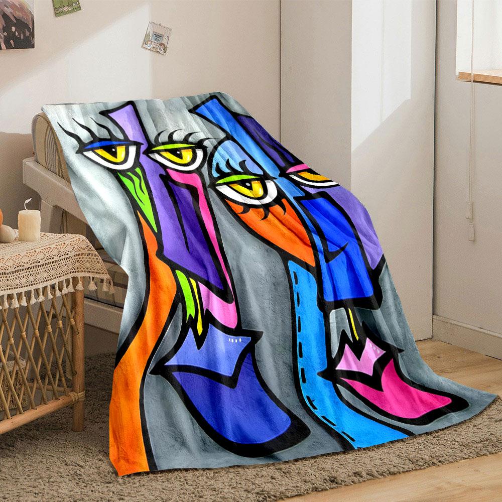 Abstract Face Art Blanket Bedroom Blanket for Livingroom Couch Lunch Break Soft Throw for Friend's Festival Gift