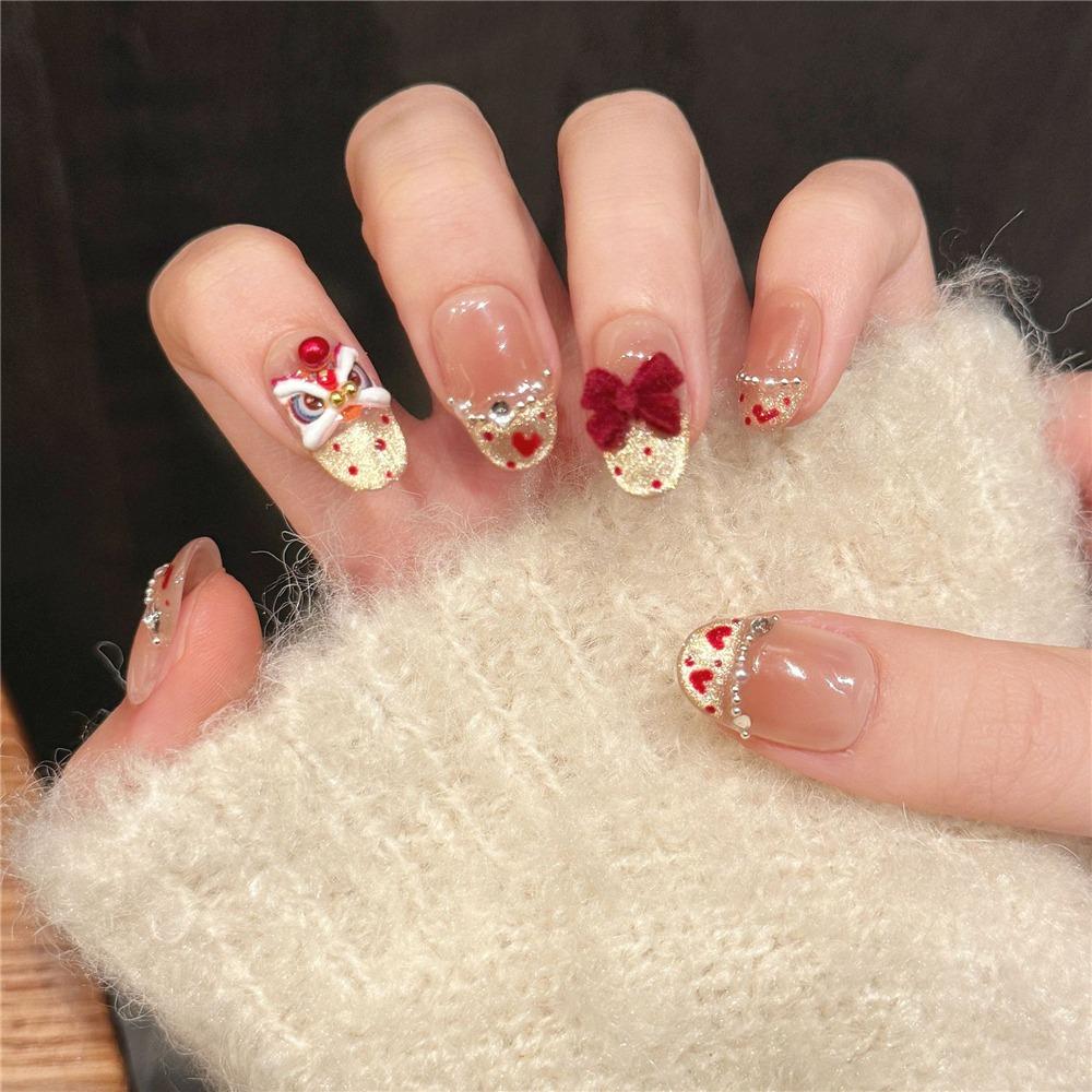 10Pcs Waking Lion Girl Press On Nails New Year's Artificial Nails Finger Manicure  for Women & Girls