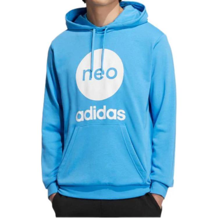 adidas Neo Brand Logo Print Hoodie With Drawstring Long Sleeves Unisex Hoodie Blue HM2001