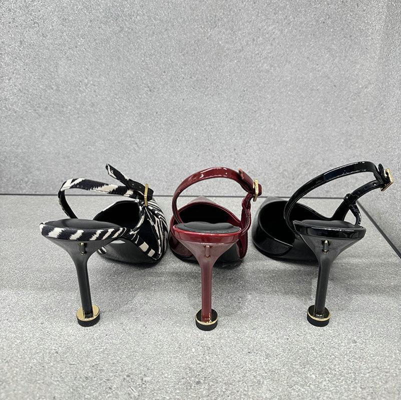 Fashion 2025 New Leopard Print Single High-Heeled Shoes With Pointed Tips, Thin Heels And Toe Wraps For Women