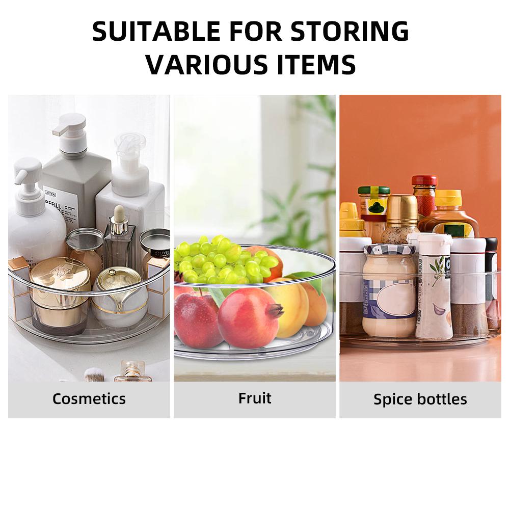 Kitchen Transparent Storage Turntable 12'' and 9'' 2 Pcs Round PET Clear Rotating Turntable Organizing and Storage Boxes for Cabinets Pantry Refriger