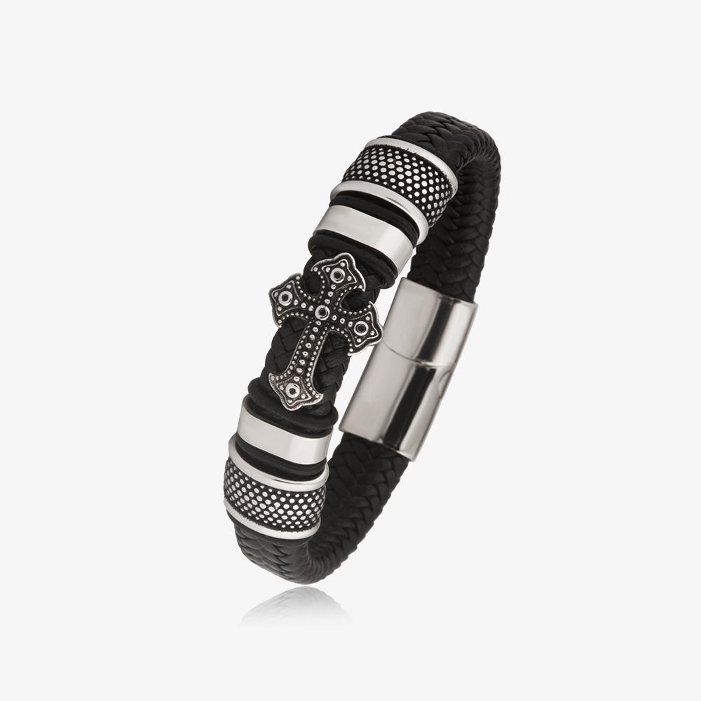 Ventera Cross Leather Men'S Bracelet