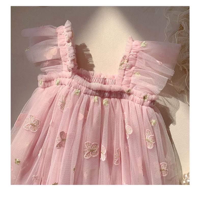Butterfly Embroidered Mesh Dress: Summer 2025 Baby Girl Princess Puff Sleeve Skirt