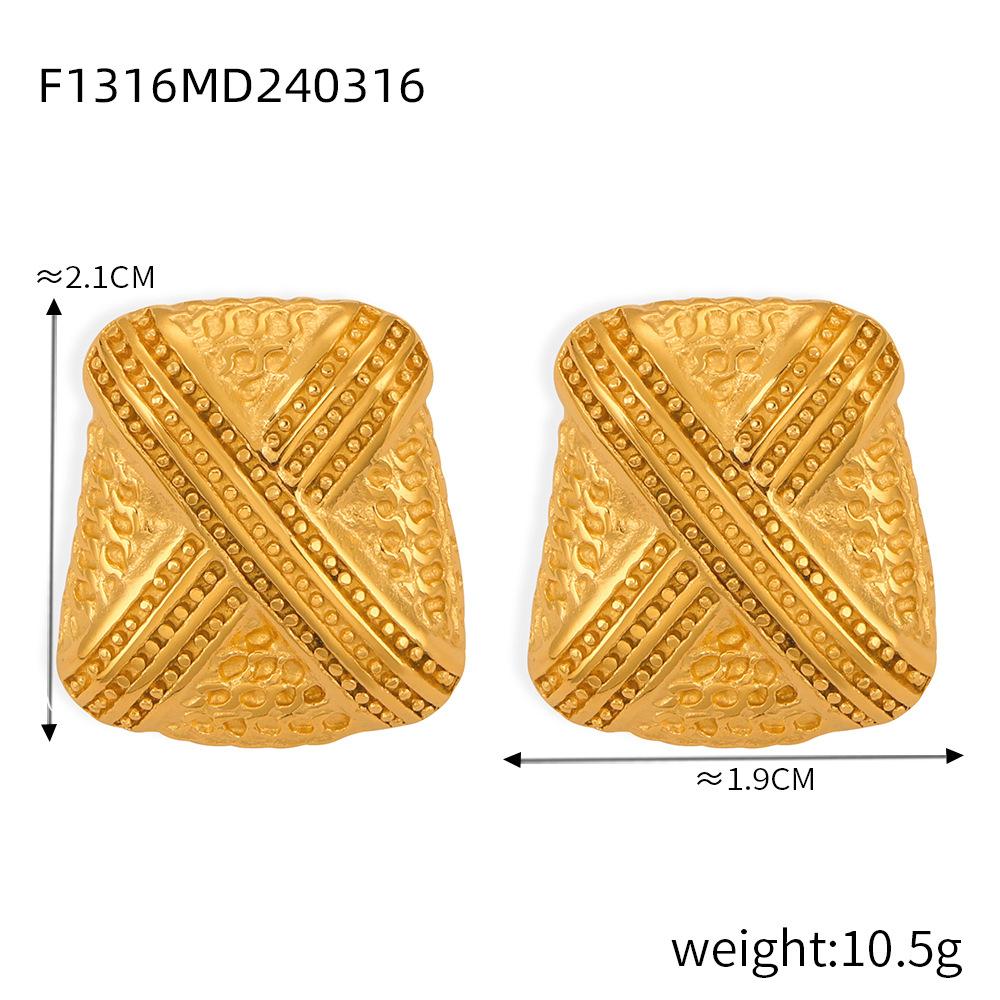 Exaggerated Geometric Design Irregular Earrings Titanium Steel Plated 18K Gold Light Luxury Temperament Non-Fading Earrings Set