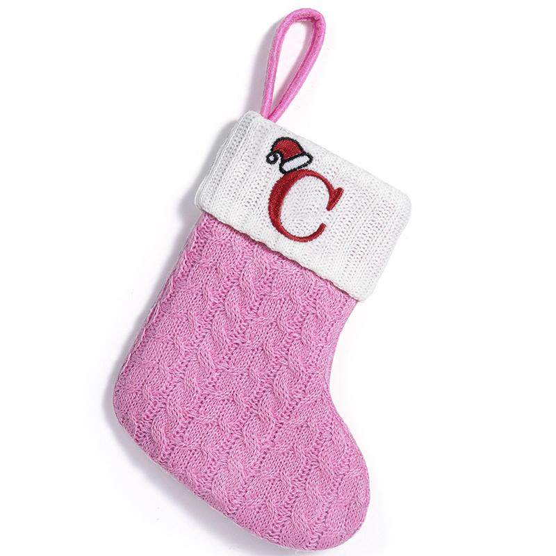Xmas Tree Pendant Decor Gift Bag Letter 3D Embroidered Gift Christmas Party Decoration Pink Christmas Socks