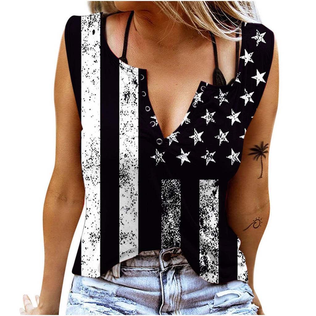 Tancuri pentru femei Sexy cu decolteu în V Topuri de vară fără mâneci Vestă Imprimare 3D Topuri cu pentagramă de camuflaj roșu