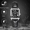Women's Square Watch with Leather Strap: Couple's Watch with Roman Numerals, Date Display, Analog Quartz Movement, Waterproof Watch with Easy-to-Read