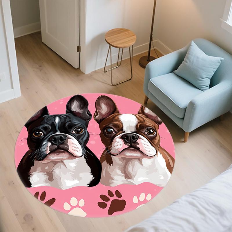 Cute Boston Terrier Pattern Round rug,Carpet Rug for Living Room Bedroom  Playroom ,Non-slip Floor Mat,Holiday Gifts and Birthday Gifts.
