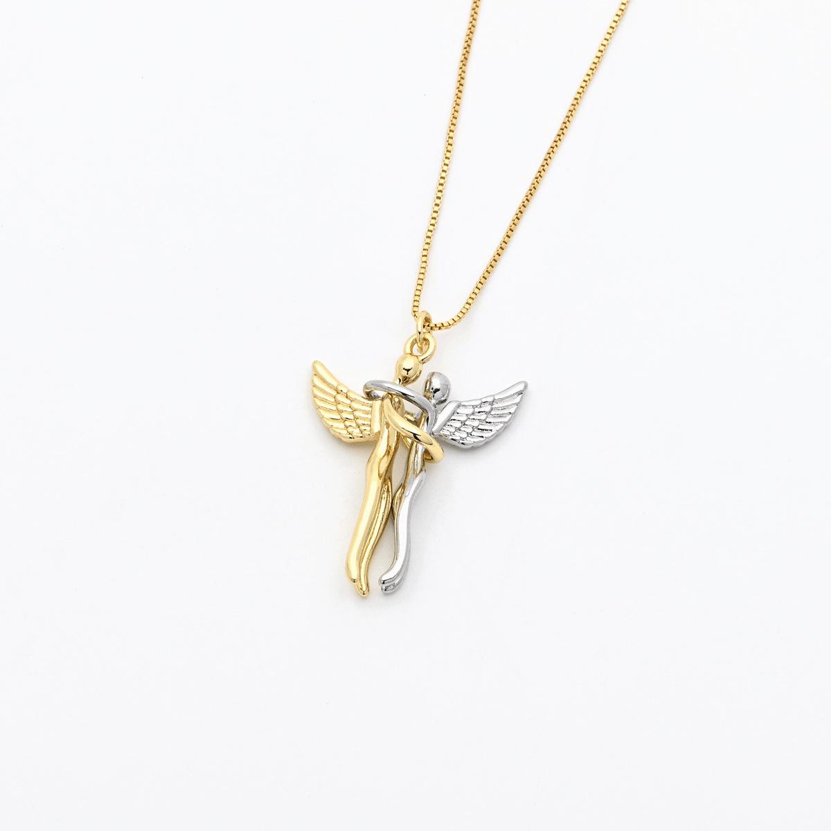 Trendy Two-Tone Angel Wings Pendant Necklace with Clavicle Chain Pendant only
