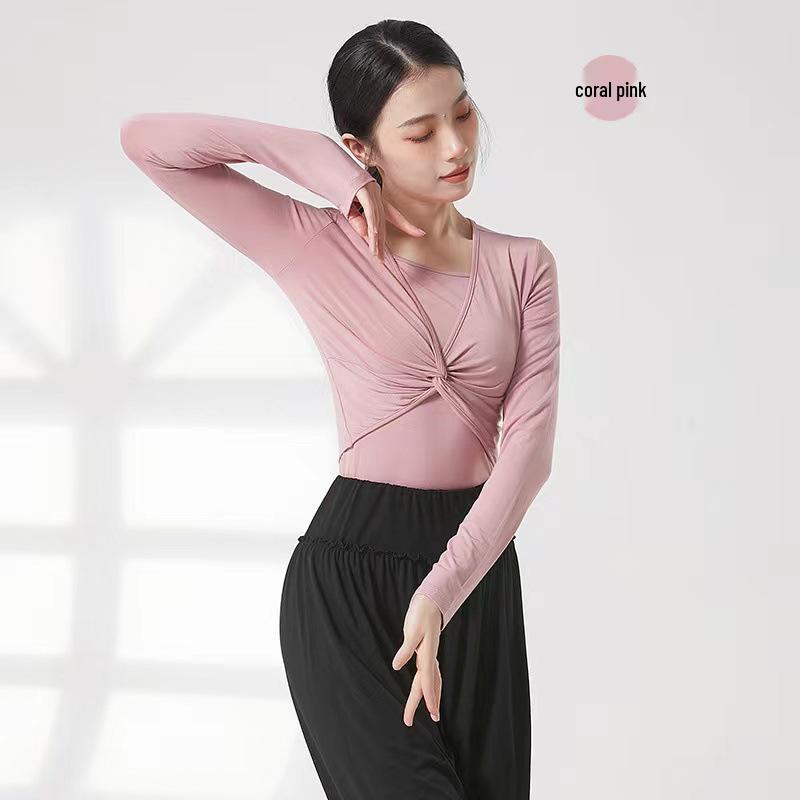 Dámský cvičební úbor pro čínský klasický tanec - Top s dlouhým rukávem, Moderní zeštíhlující design