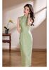 Chinese Retro Green Sleeveless Qipao - Elegant Spring/Summer Dress