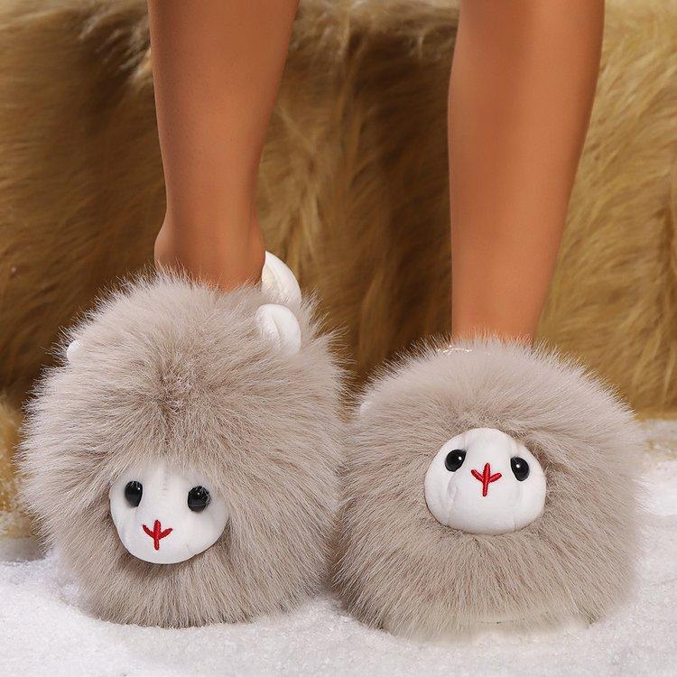 

2024 Милые мультяшные пушистые теплые тапочки из альпаки Женские зимние новые тапочки Домашние пушистые замшевые Домашние повседневные Женские хлопковые тапочки 40-41 хаки