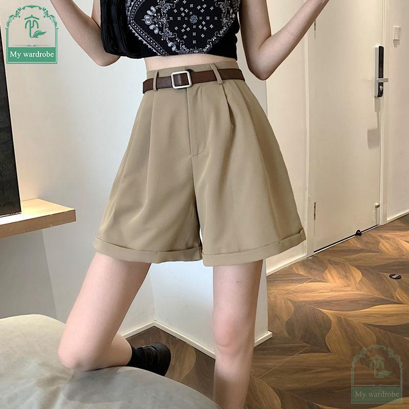 Women's Loose High-waisted Wide-leg Pants Thin Suit Shorts Summertime Korean Version Rolled-up Casual Shorts