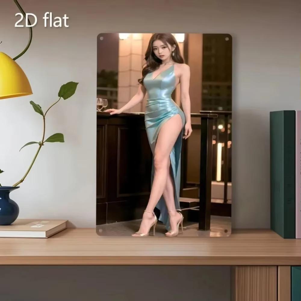 Metalowa Sztuka Ścienna Niebieska Sukienka Elegancka Odporna na Warunki Atmosferyczne Wystrój Wewnętrzny Zewnętrzny