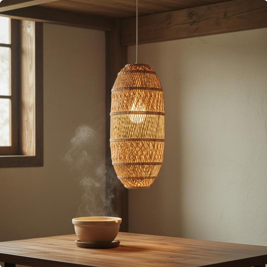 Rattan Pendant Lampshade Retro Design Woven Hanging Light Shade Rustic Elegance Fiber Lamp Cover for