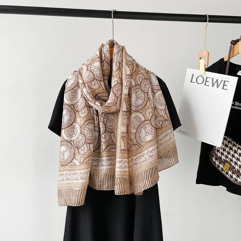 New Cotton and Linen Scarf Women's Autumn High-end Feeling Belt Buckle Printed Silk Scarf Angola Red Shawl