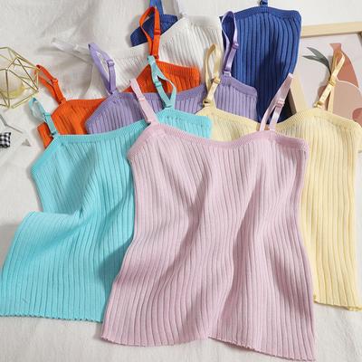 Summer Wear Versatile and Slim Fitting Camisole Top with Solid Color and Simple Knit Vest Inside