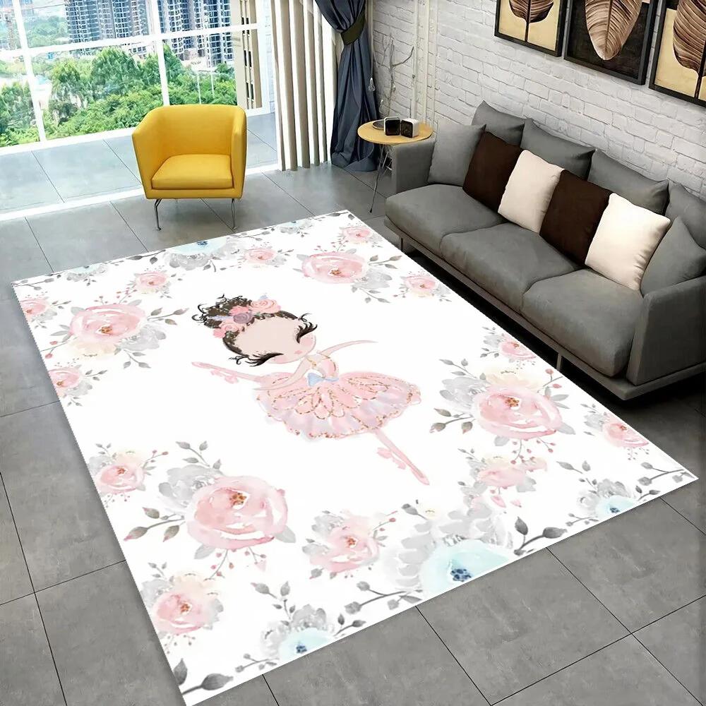 Cute Ballet Girl Ballerina Cartoon Area Rug,Carpet for Home Living Room Bedroom Sofa Doormat Decor,kids Play Non-slip Floor Mat