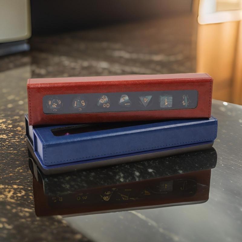 Rechteckige Würfelaufbewahrungsbox mit Deckel PU-Leder Würfelaufbewahrungskoffer Behälter Rollenspielwürfel Organizer Langlebig