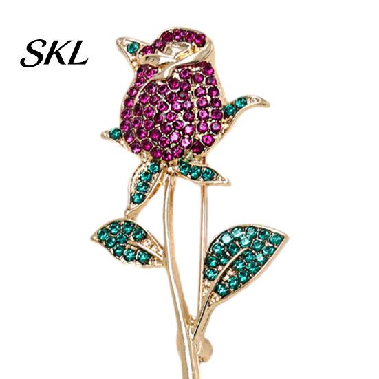 Vintage Style Rose Pin Suit Collar Pin, 3D Flower Shape Lapel with Rhinestones Solid Metal Brooch Inlaid, Electroplated Anti-Oxidation Versatile Badge