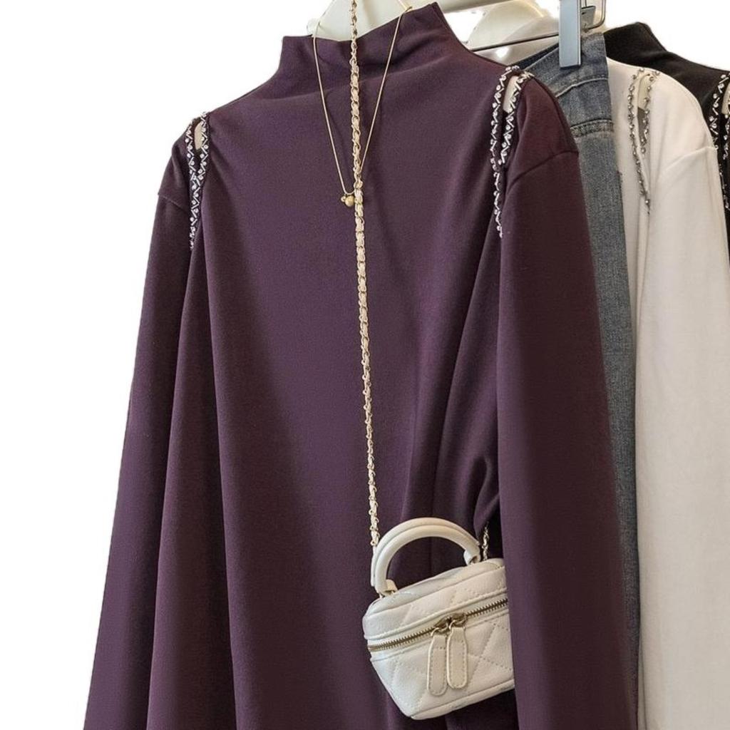 French-style Long Sleeve T-shirt Women's High-necked Fashion Casual T Shirt S-4XL