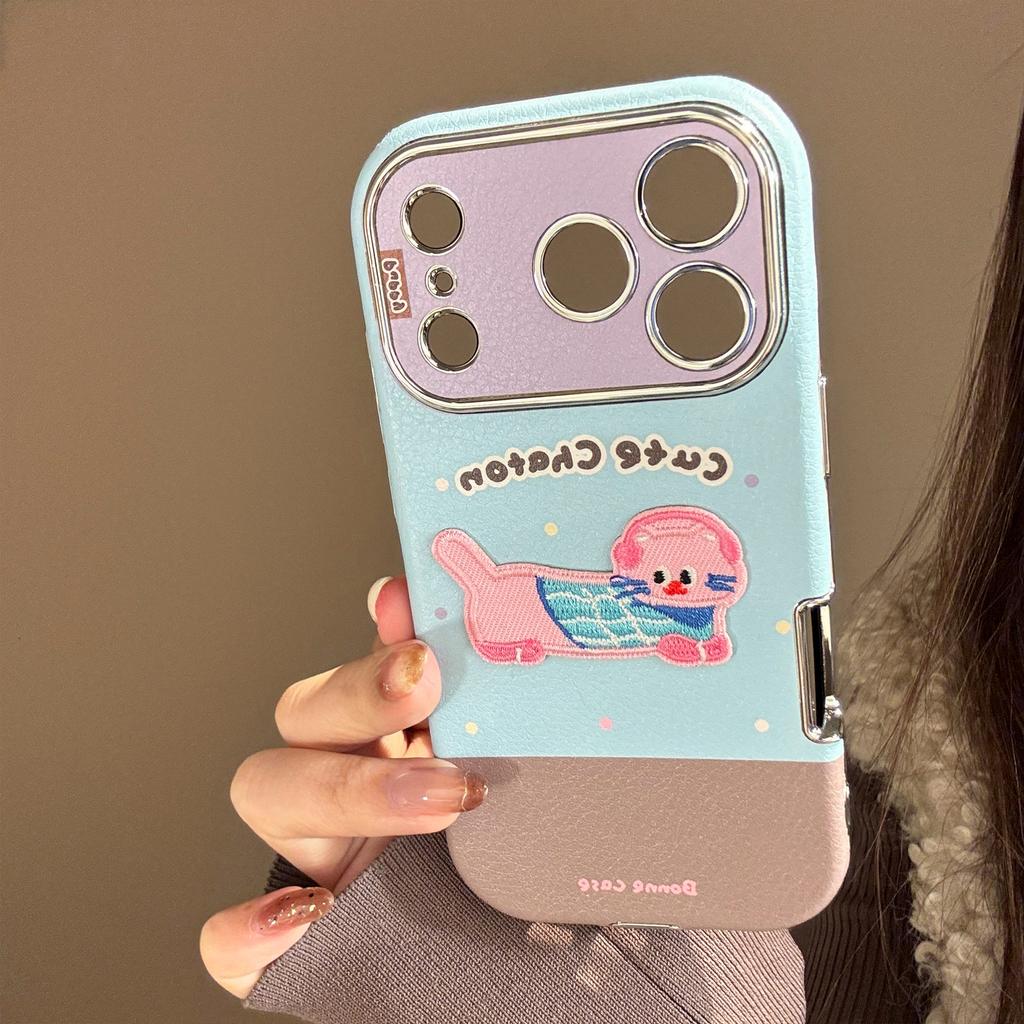 Embroidered Cats and Puppies for IPhone17promax for Apple 16 Mobile Phone Case 15 for 13 Color Leather 11 Mirror