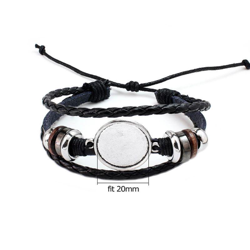 Bracciale a polsino in pelle antico Braccialetto Base vuota Adatta per foto rotonda da 20 mm Impostazione cabochon in vetro Vassoio con lunetta Fai da te Creazione di gioielli