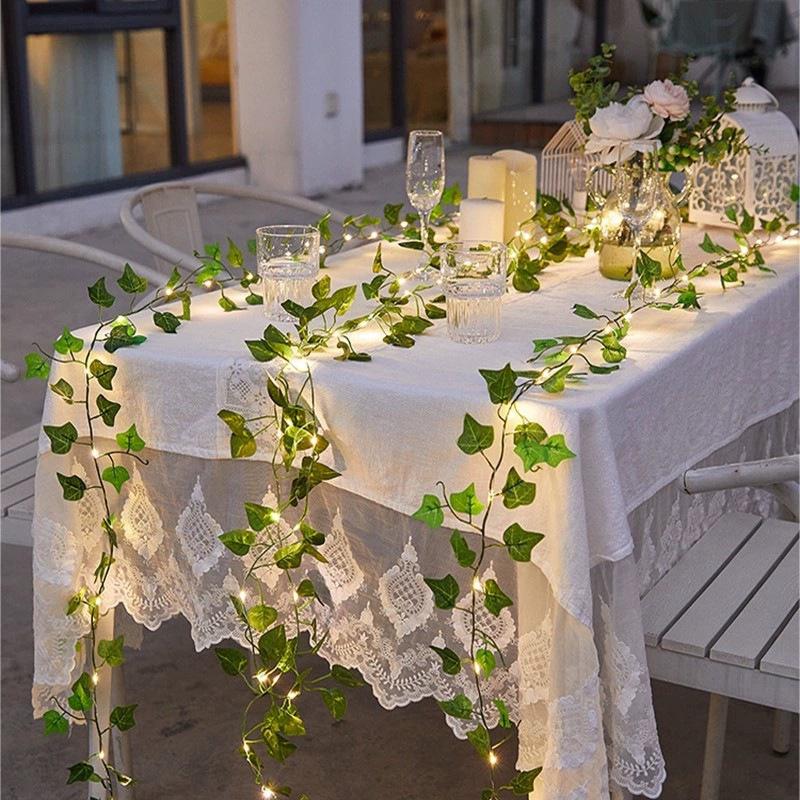 Green Leaf Ivy LED String Lights - Sweet Potato & Maple Leaf Copper Wire for Christmas Outdoor Decor