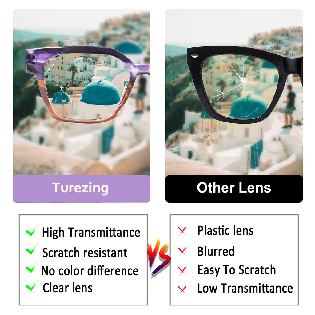 TUREZING Reading Glasses For Men Women HD Lenses Spring Hinge Square Wood Grain Presbyopic Eyewear Lightweight Comfortable