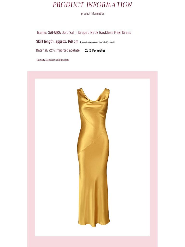 Haute Couture Elegant Satin Drape Neck Backless Dress