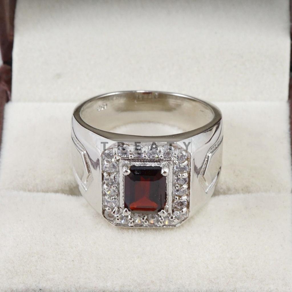 Garnet Emerald Cut Gemstone With 925 Sterling Silver Ring For Men's #B753 JL375692863815