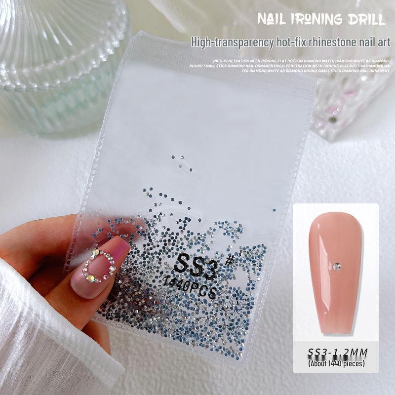 1440-Piece Aurora White AB Transparent Round Nail Art Rhinestones - Non-Fall-Off Flatback Glass Diamonds