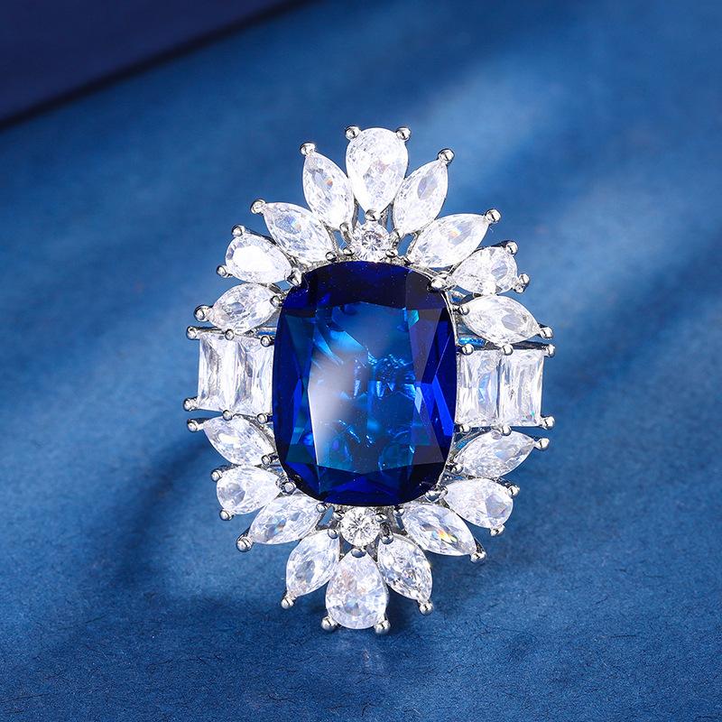 Jewelry Copper Bottom Plating Simulation Red Corundum Sapphire Fat Rectangular Light Luxury Temperament Set Female 12 * 16