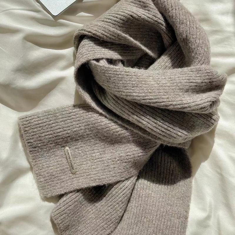 Korean Style Wool Solid Color Knitted Scarf Winter Versatile Neck Warmer High-End Gift for Women and Men