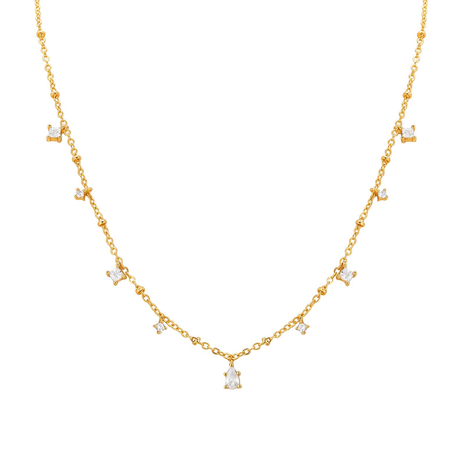 

Zirconia Charms Necklace for Women,cz Dangle Choker Necklace, Bezel Dangling Station Gold Plated Jewelry