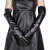 Lady Winter Women Warm Full Finger Touch Screen PU Leather Mitten Female Silky Inside Long Dress Etiquette Elbow Glove G203