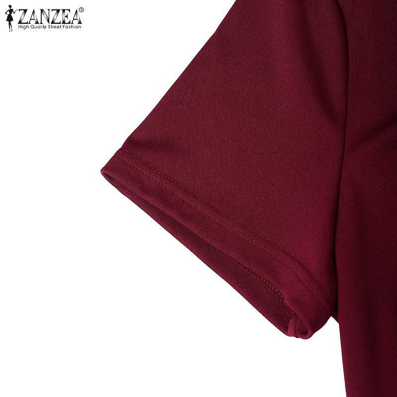 ZANZEA Women Casual Round Neck Short Sleeve Print Ruffled Patchwork Dress