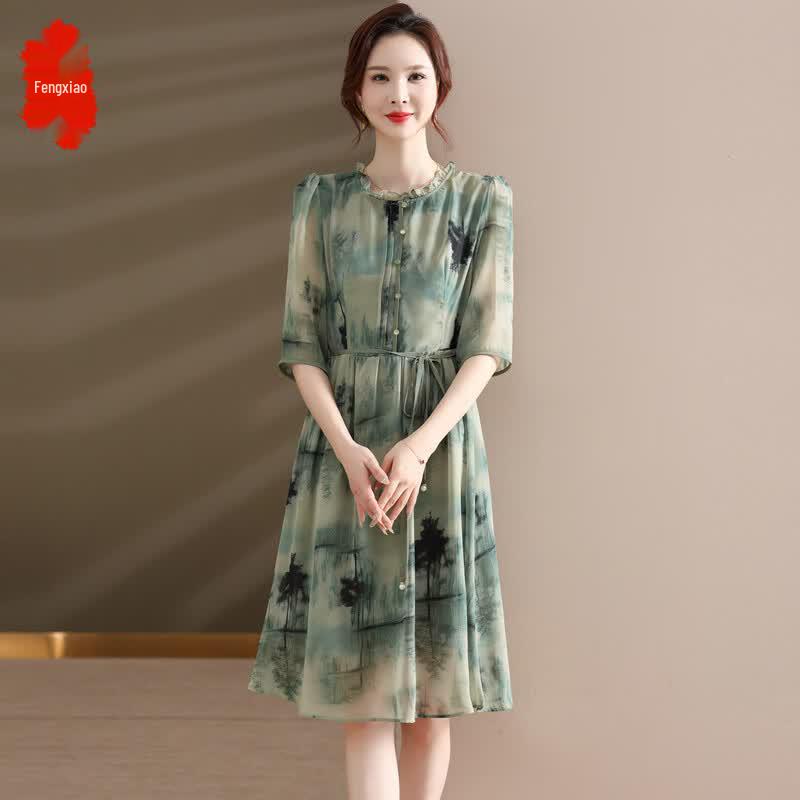 

Women s Versatile Floral A-Line Midi Dress XL